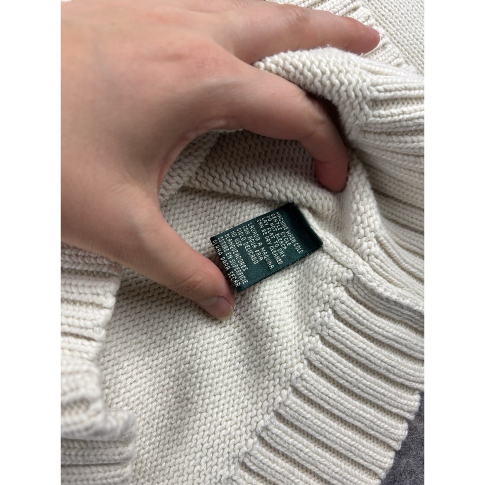 Vtg Polo Ralph Lauren Sweater Men's L Cream Cotton V-Neck Preppy Crest Logo SEE - Picture 7 of 8